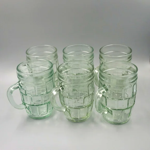 Lot of 6 Vintage 8 oz. Root Beer Barrel Mug Light Green Glass - Picture 1 of 10